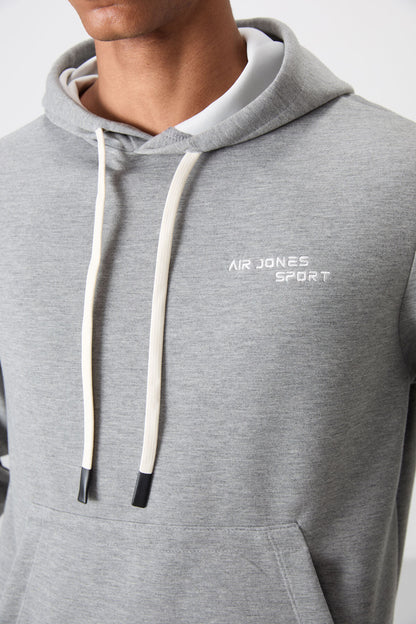 Grey Melange Cotton Thick Soft Textured Comfort Fit Embroidered Men's Tracksuit Set - 85255