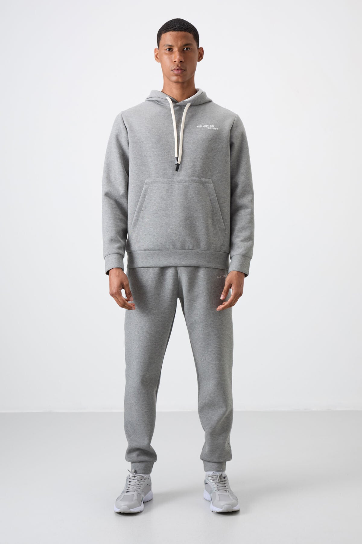 Grey Melange Cotton Thick Soft Textured Comfort Fit Embroidered Men's Tracksuit Set - 85255