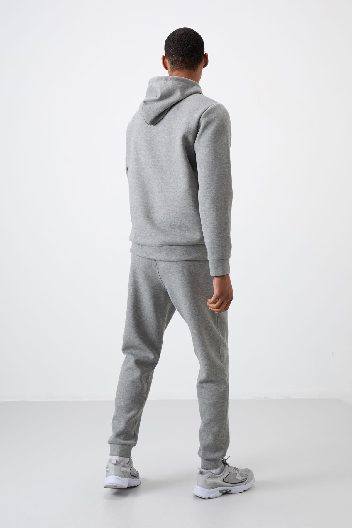 Grey Melange Cotton Thick Soft Textured Comfort Fit Embroidered Men's Tracksuit Set - 85255