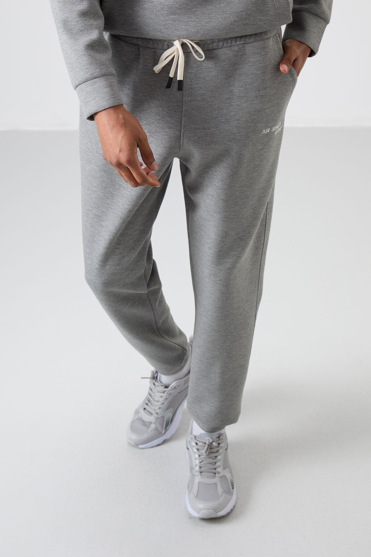 Grey Melange Cotton Thick Soft Textured Comfort Fit Embroidered Men's Tracksuit Set - 85255