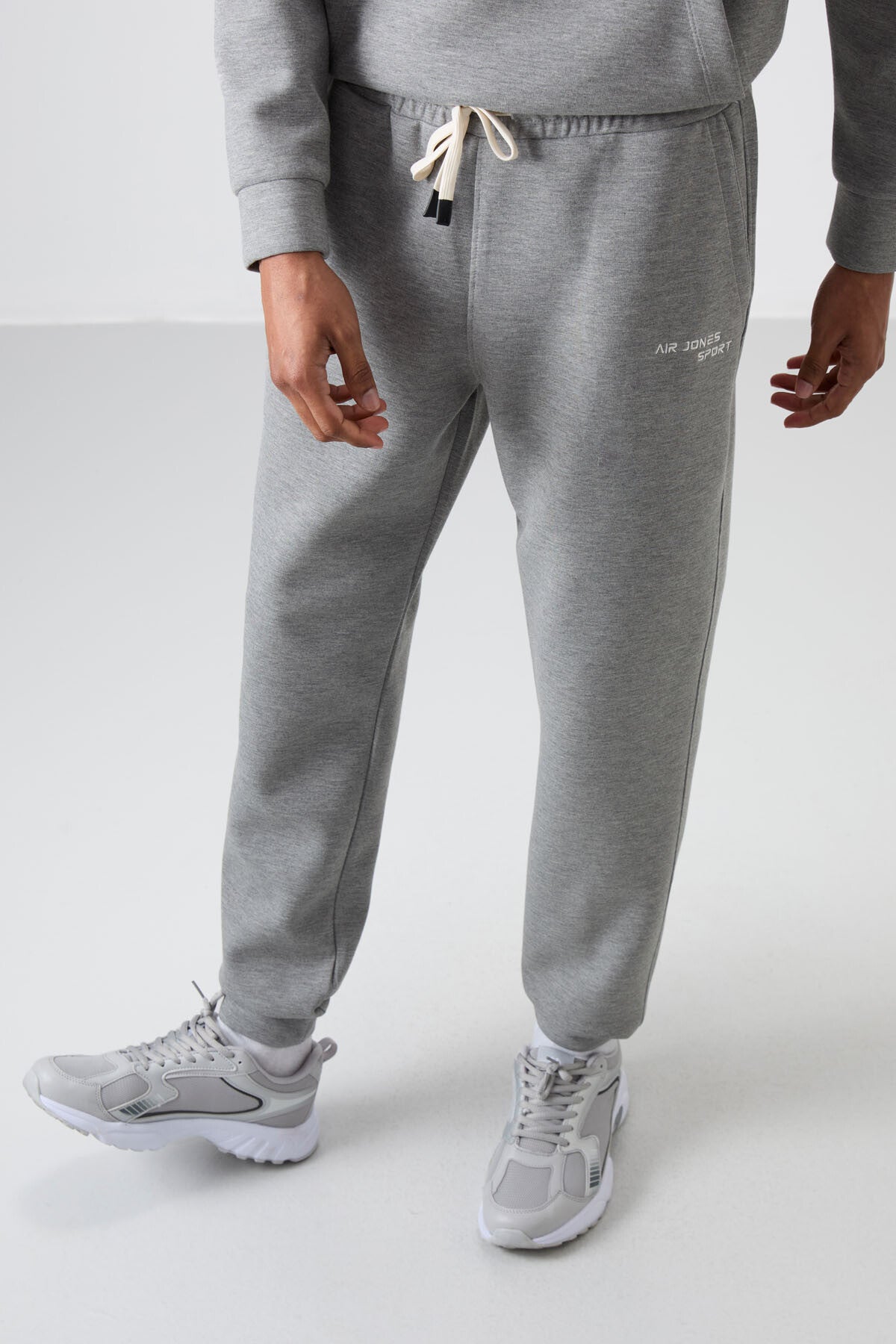 Grey Melange Cotton Thick Soft Textured Comfort Fit Embroidered Men's Tracksuit Set - 85255