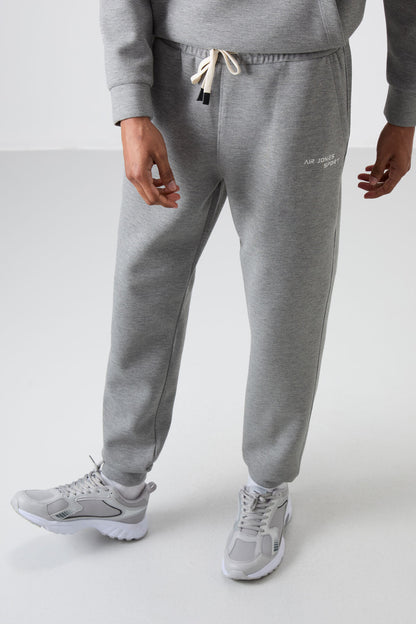 Grey Melange Cotton Thick Soft Textured Comfort Fit Embroidered Men's Tracksuit Set - 85255
