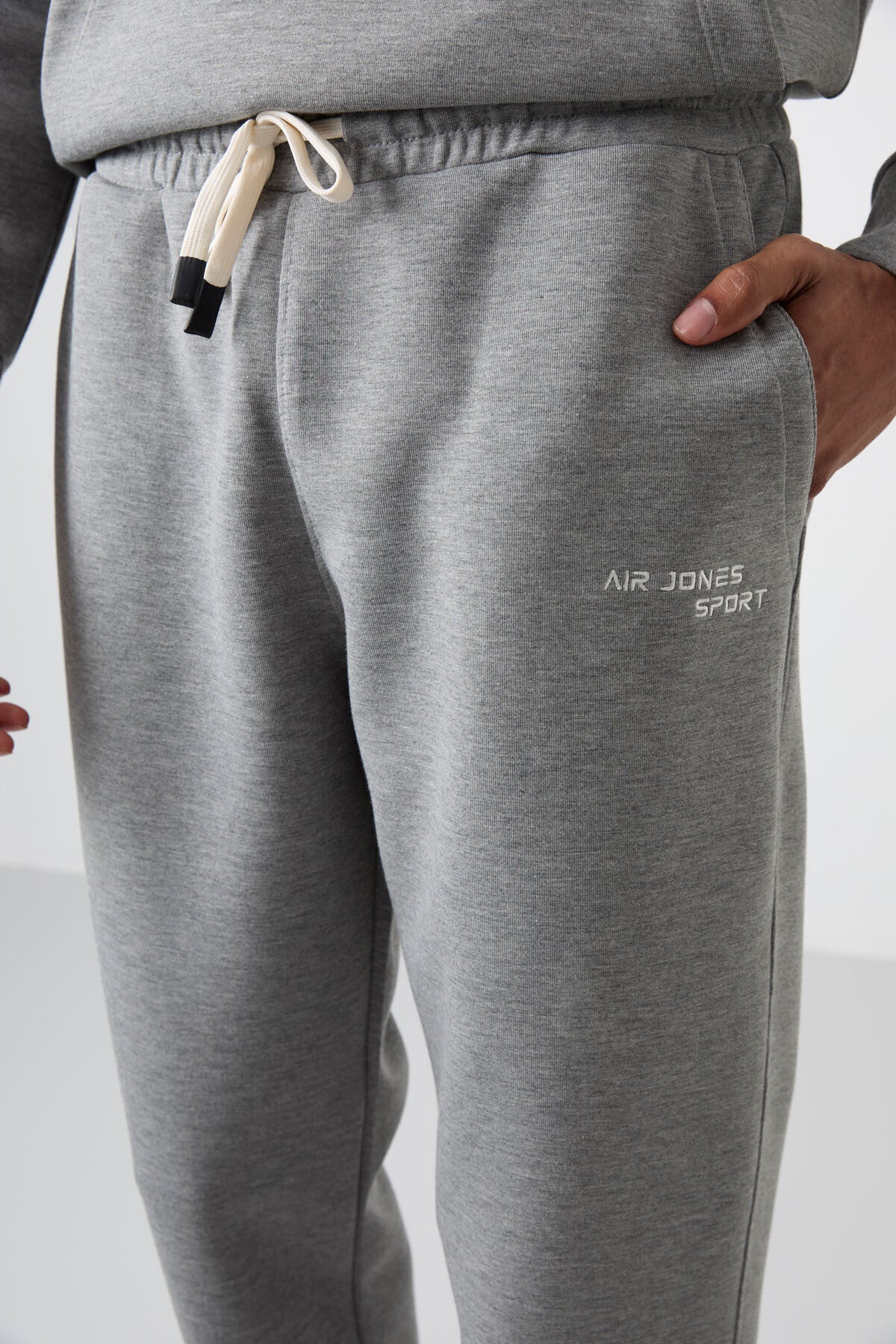 Grey Melange Cotton Thick Soft Textured Comfort Fit Embroidered Men's Tracksuit Set - 85255