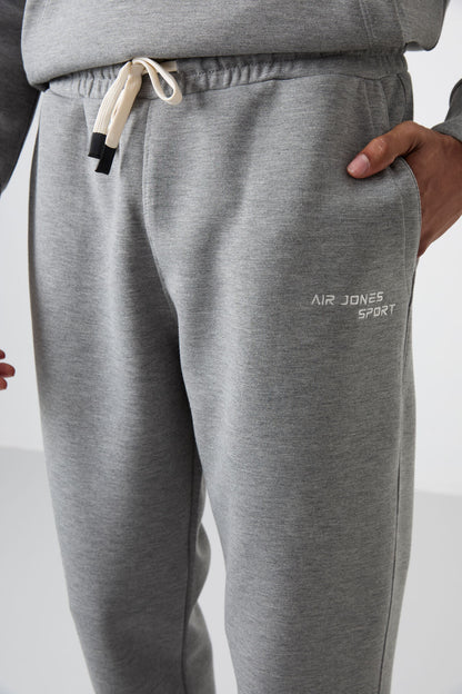 Grey Melange Cotton Thick Soft Textured Comfort Fit Embroidered Men's Tracksuit Set - 85255