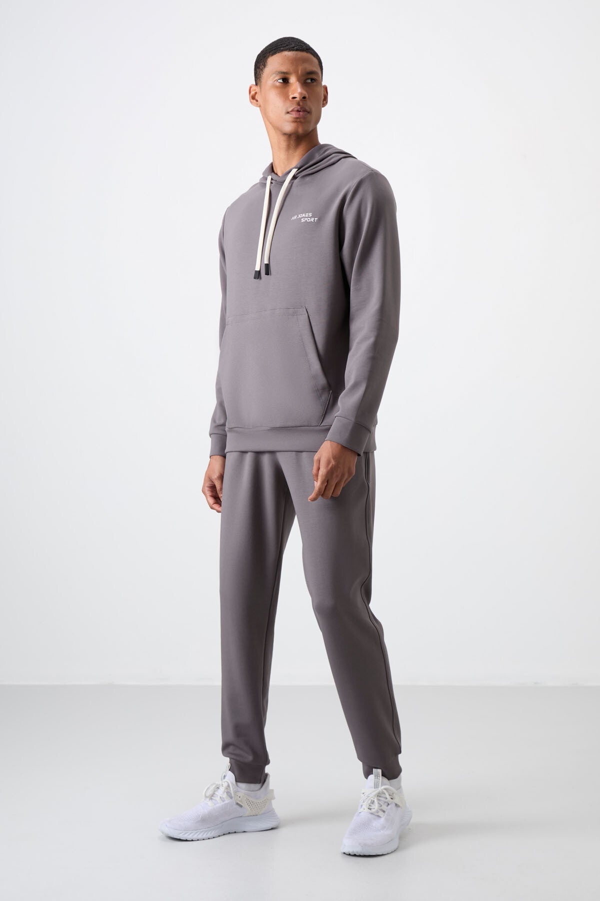 Dark Grey Cotton Thick Soft Textured Comfort Fit Embroidered Men's Tracksuit Set - 85255
