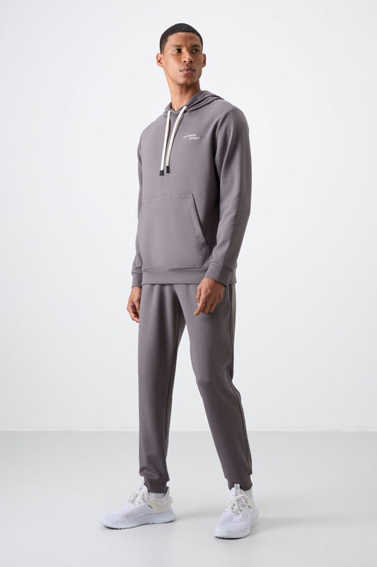 Dark Grey Cotton Thick Soft Textured Comfort Fit Embroidered Men's Tracksuit Set - 85255
