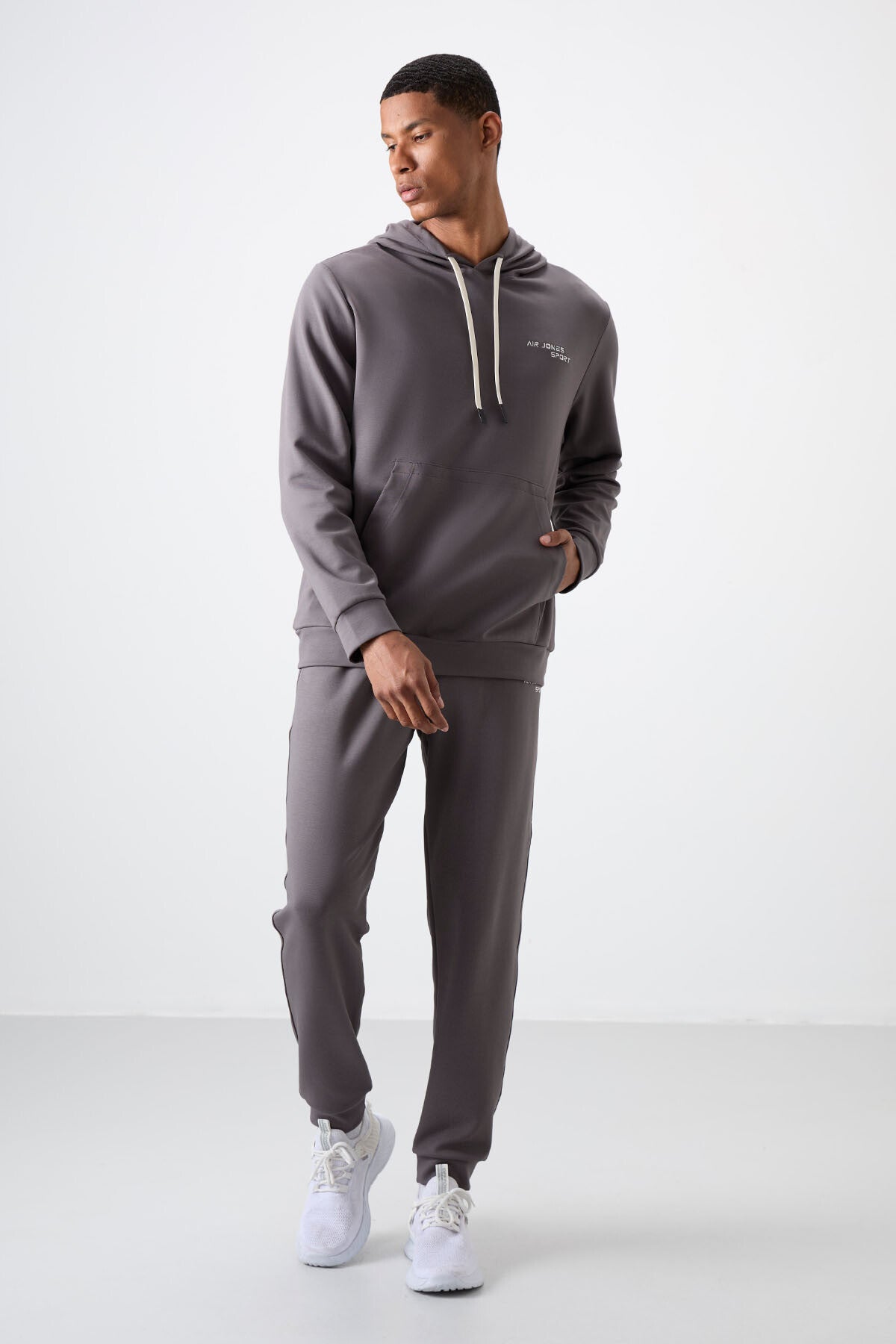 Dark Grey Cotton Thick Soft Textured Comfort Fit Embroidered Men's Tracksuit Set - 85255