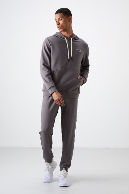 Dark Grey Cotton Thick Soft Textured Comfort Fit Embroidered Men's Tracksuit Set - 85255