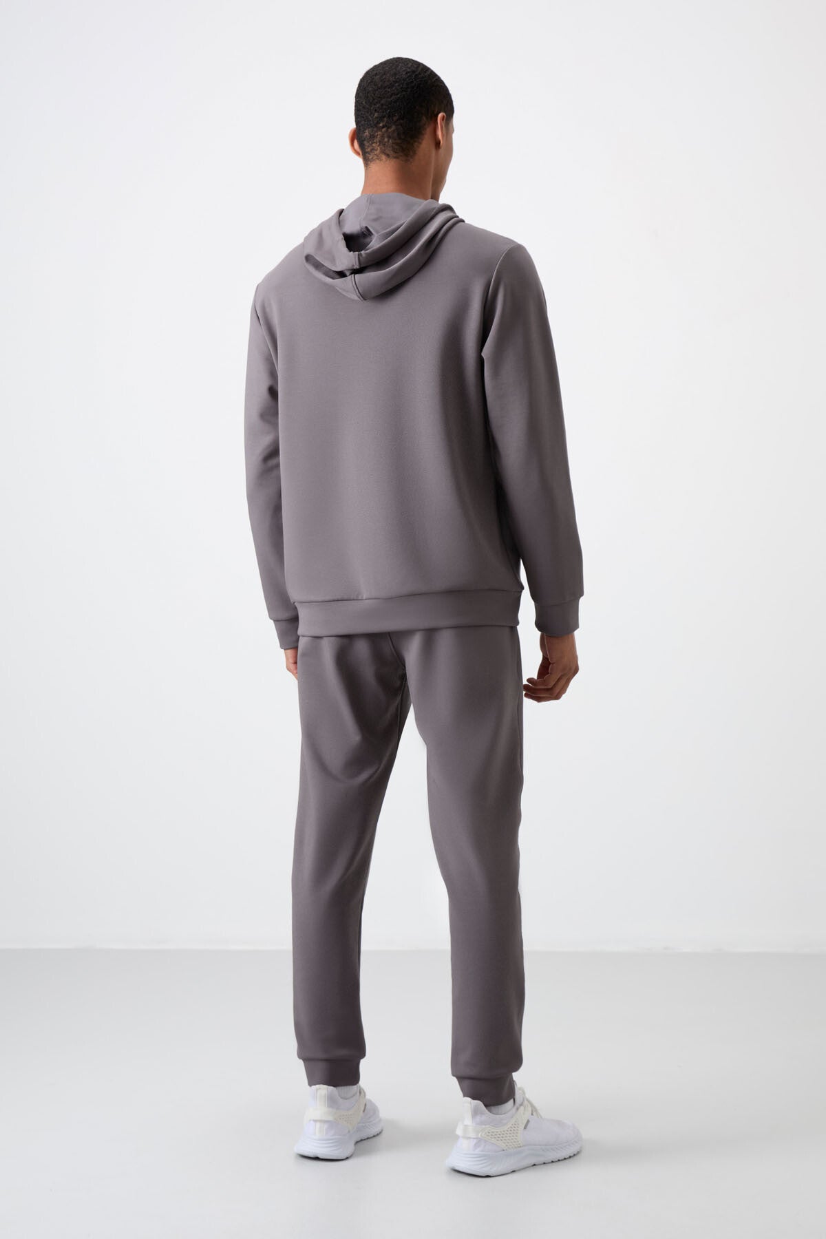 Dark Grey Cotton Thick Soft Textured Comfort Fit Embroidered Men's Tracksuit Set - 85255