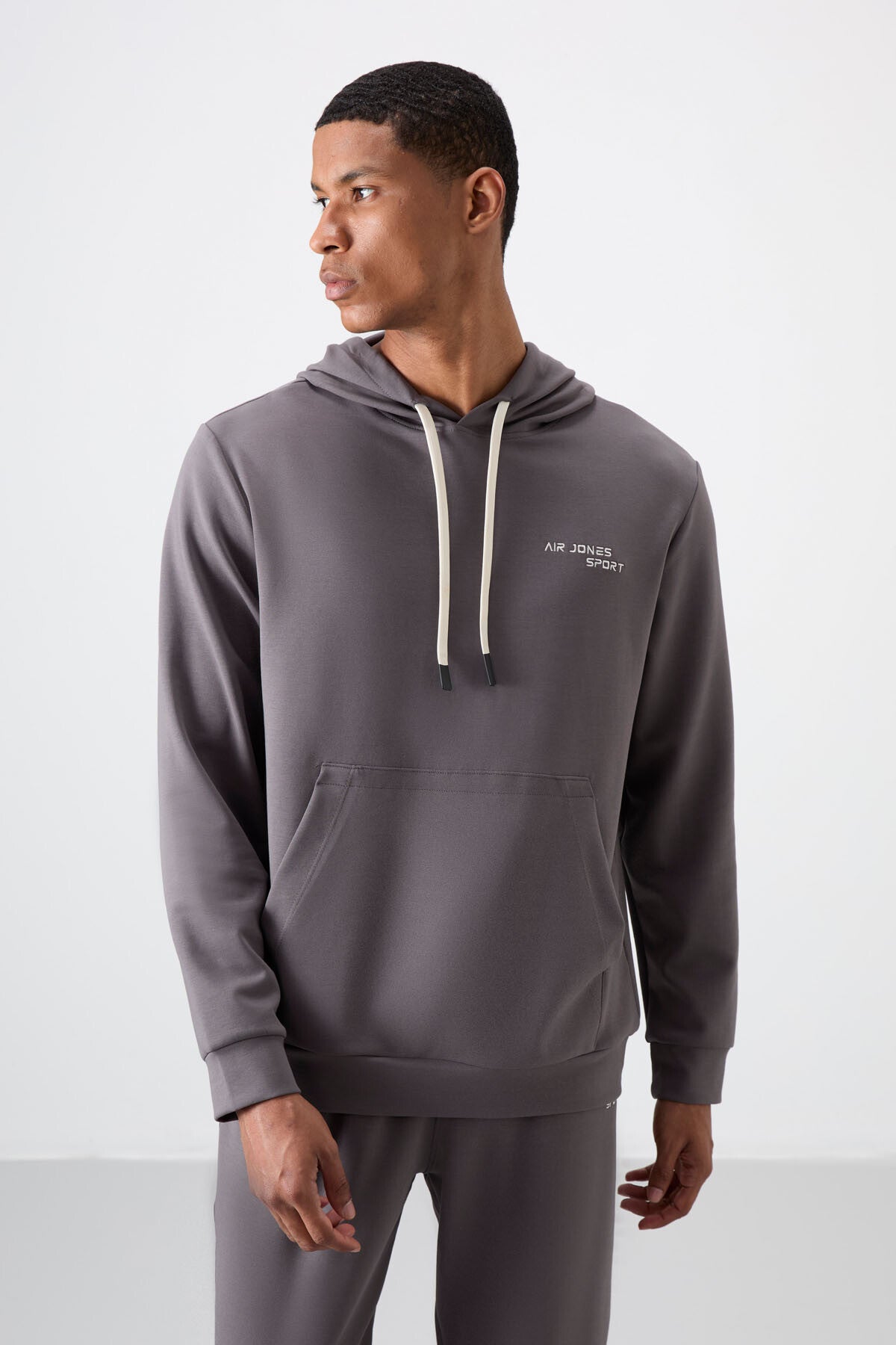 Dark Grey Cotton Thick Soft Textured Comfort Fit Embroidered Men's Tracksuit Set - 85255