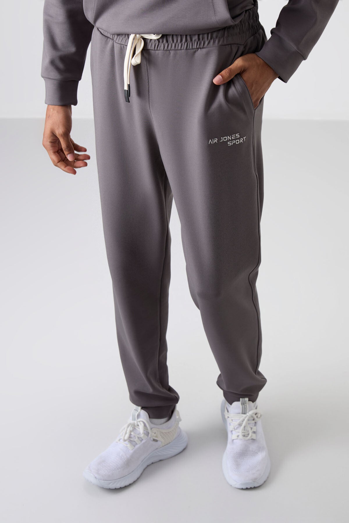 Dark Grey Cotton Thick Soft Textured Comfort Fit Embroidered Men's Tracksuit Set - 85255