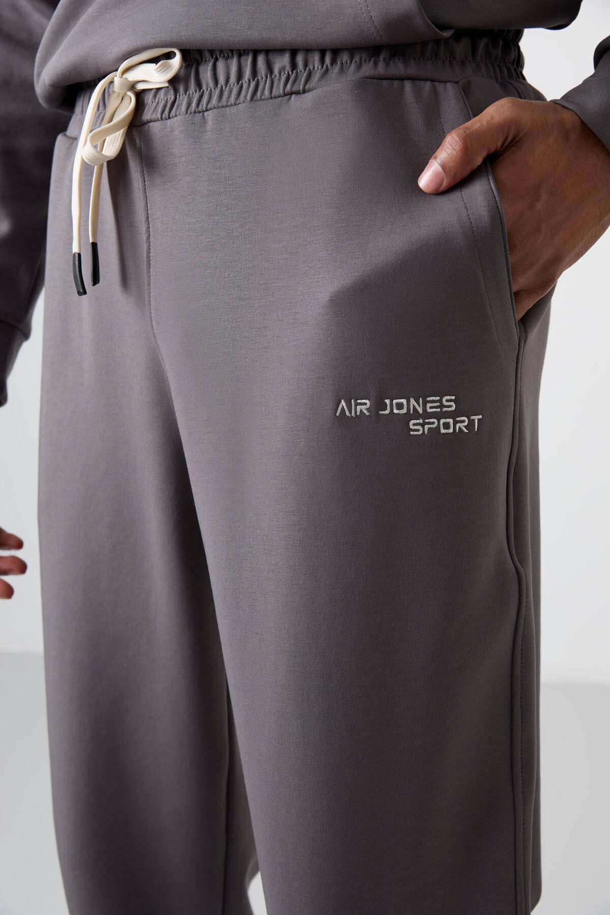 Dark Grey Cotton Thick Soft Textured Comfort Fit Embroidered Men's Tracksuit Set - 85255