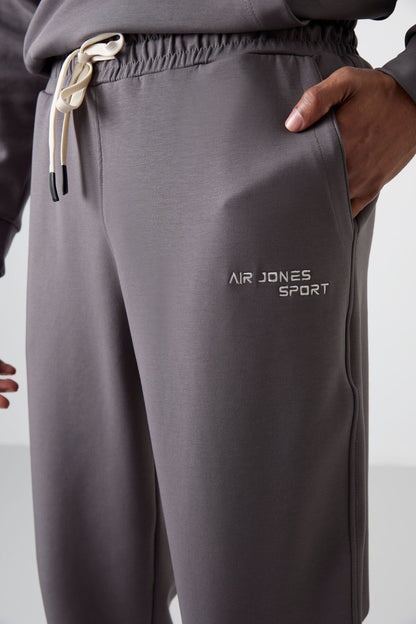 Dark Grey Cotton Thick Soft Textured Comfort Fit Embroidered Men's Tracksuit Set - 85255