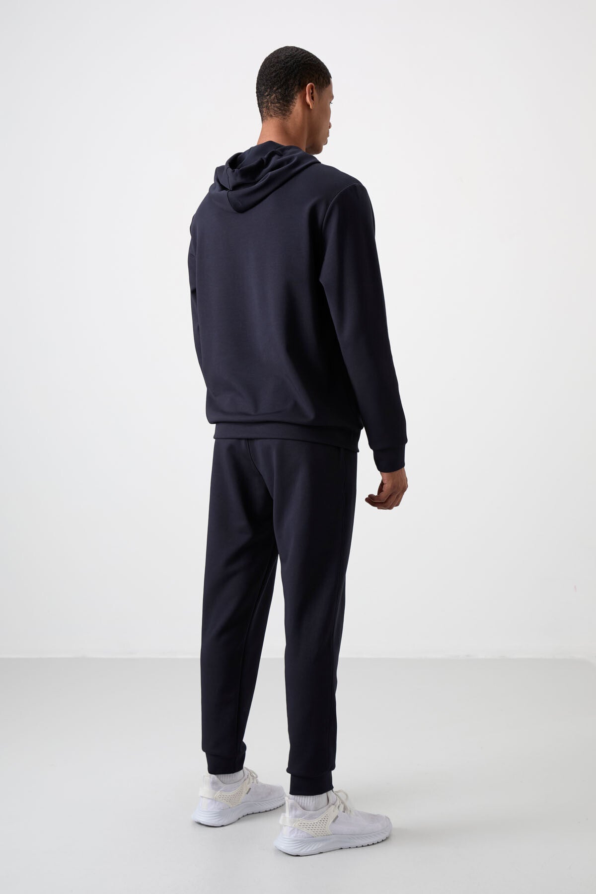 Navy Blue Cotton Thick Soft Textured Comfort Fit Embroidered Men's Tracksuit Set - 85255