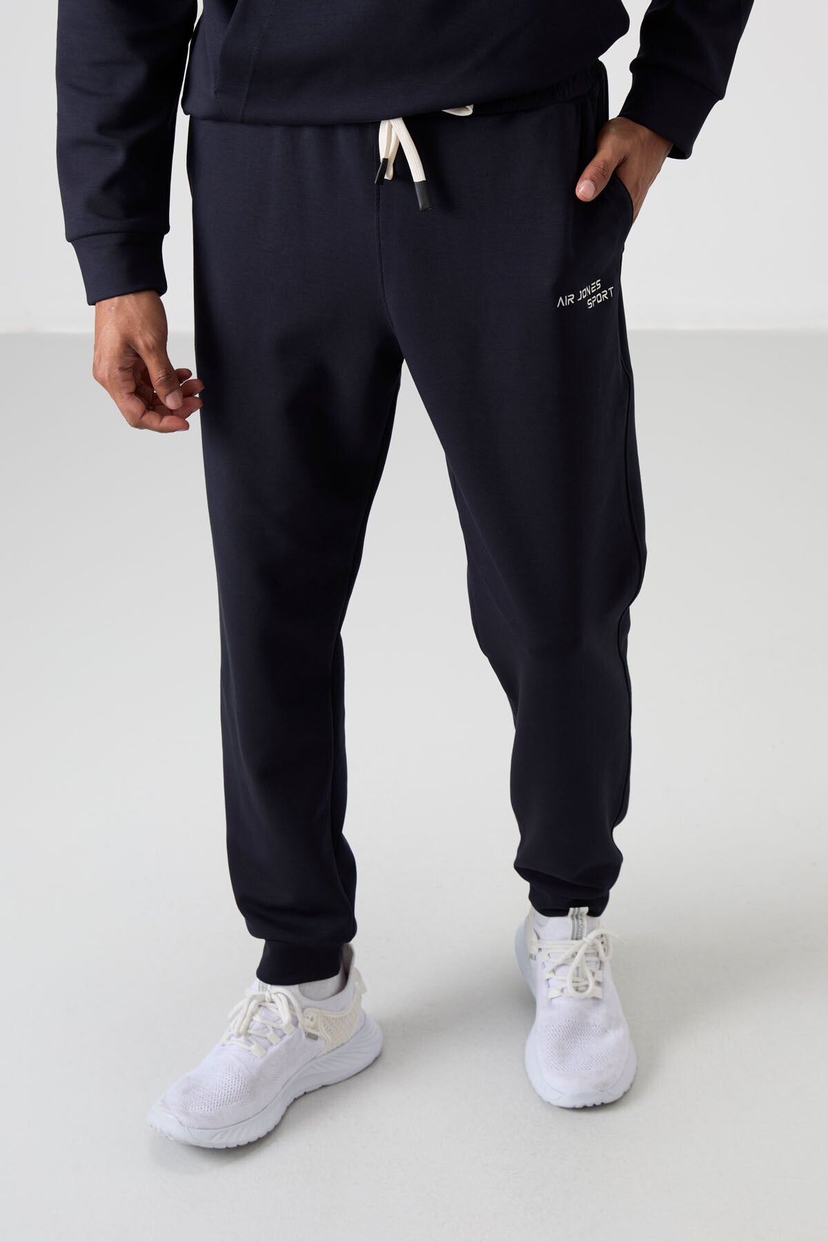 Navy Blue Cotton Thick Soft Textured Comfort Fit Embroidered Men's Tracksuit Set - 85255