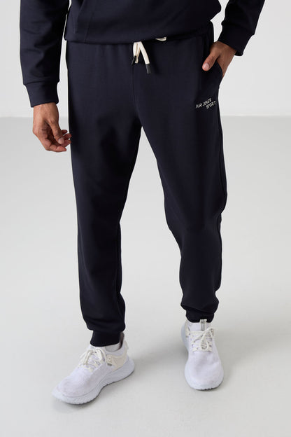 Navy Blue Cotton Thick Soft Textured Comfort Fit Embroidered Men's Tracksuit Set - 85255
