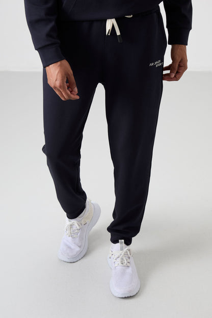 Navy Blue Cotton Thick Soft Textured Comfort Fit Embroidered Men's Tracksuit Set - 85255
