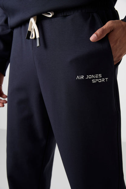 Navy Blue Cotton Thick Soft Textured Comfort Fit Embroidered Men's Tracksuit Set - 85255