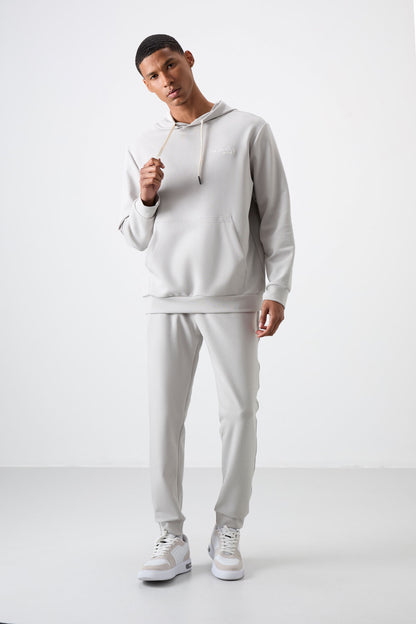 Stone Cotton Thick Soft Textured Comfort Fit Embroidered Men's Tracksuit Set - 85255