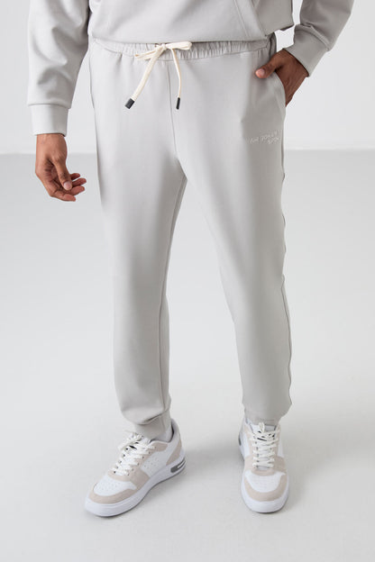 Stone Cotton Thick Soft Textured Comfort Fit Embroidered Men's Tracksuit Set - 85255