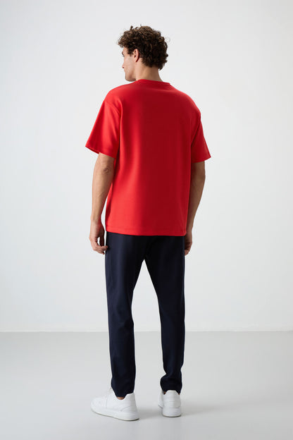 Fiesta - Navy Blue Cotton Thick Soft Textured Oversize Fit Basic Men's Tracksuit Set - 85251