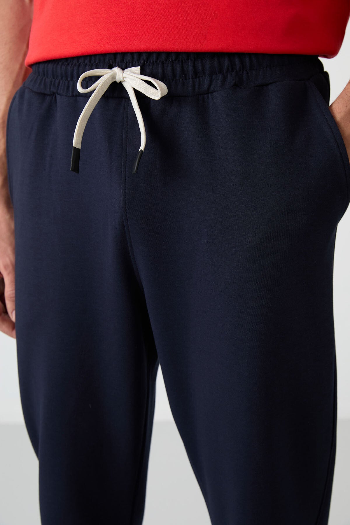 Fiesta - Navy Blue Cotton Thick Soft Textured Oversize Fit Basic Men's Tracksuit Set - 85251