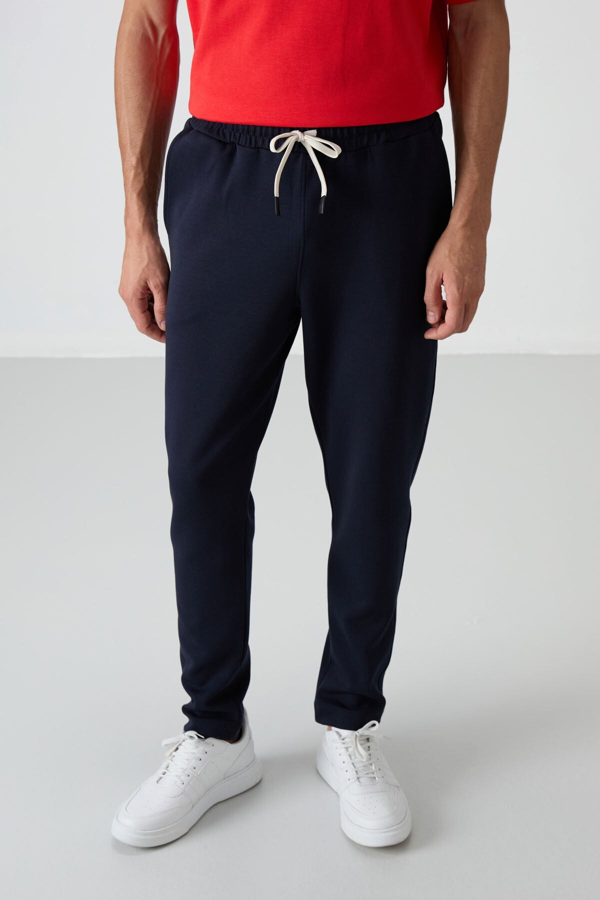 Fiesta - Navy Blue Cotton Thick Soft Textured Oversize Fit Basic Men's Tracksuit Set - 85251