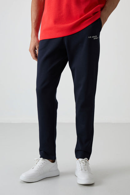 Fiesta - Navy Blue Cotton Thick Soft Textured Oversize Fit Embroidered Men's Tracksuit Set - 85252
