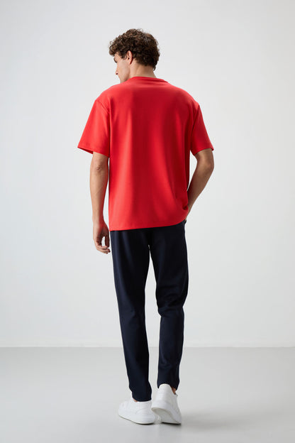 Fiesta - Navy Blue Cotton Thick Soft Textured Oversize Fit Embroidered Men's Tracksuit Set - 85252