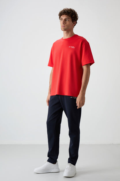 Fiesta - Navy Blue Cotton Thick Soft Textured Oversize Fit Embroidered Men's Tracksuit Set - 85252