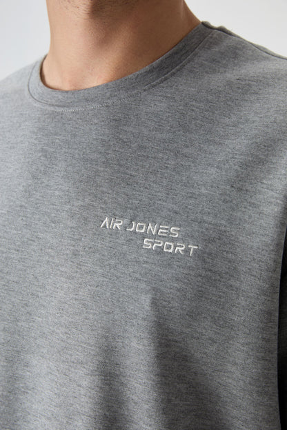 Grey Melange Cotton Thick Soft Textured Oversize Fit Embroidered Men's Tracksuit Set - 85252