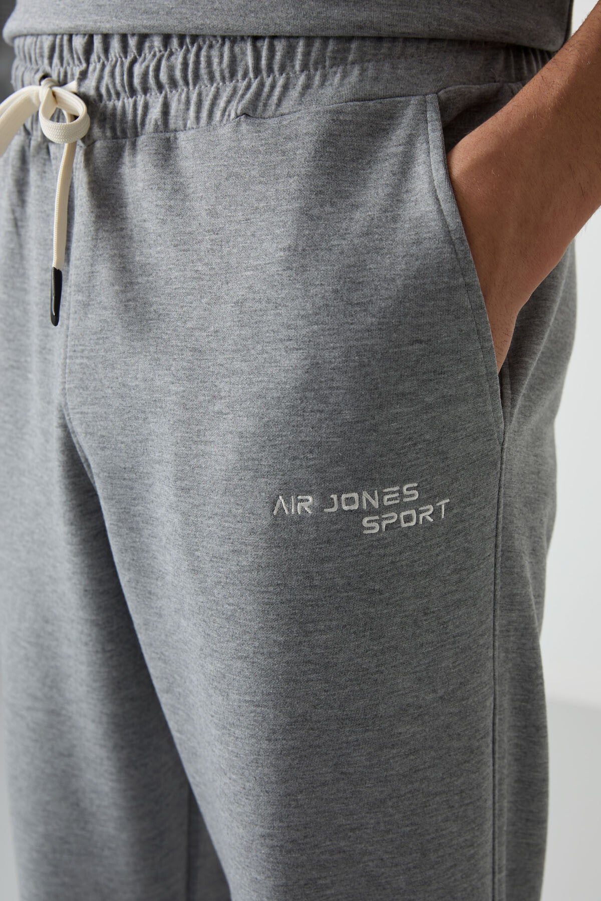 Grey Melange Cotton Thick Soft Textured Oversize Fit Embroidered Men's Tracksuit Set - 85252