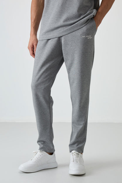 Grey Melange Cotton Thick Soft Textured Oversize Fit Embroidered Men's Tracksuit Set - 85252