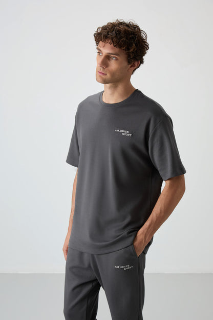 Cotton Thick Soft Textured Oversize Fit Embroidered Men's Tracksuit Set - 85252