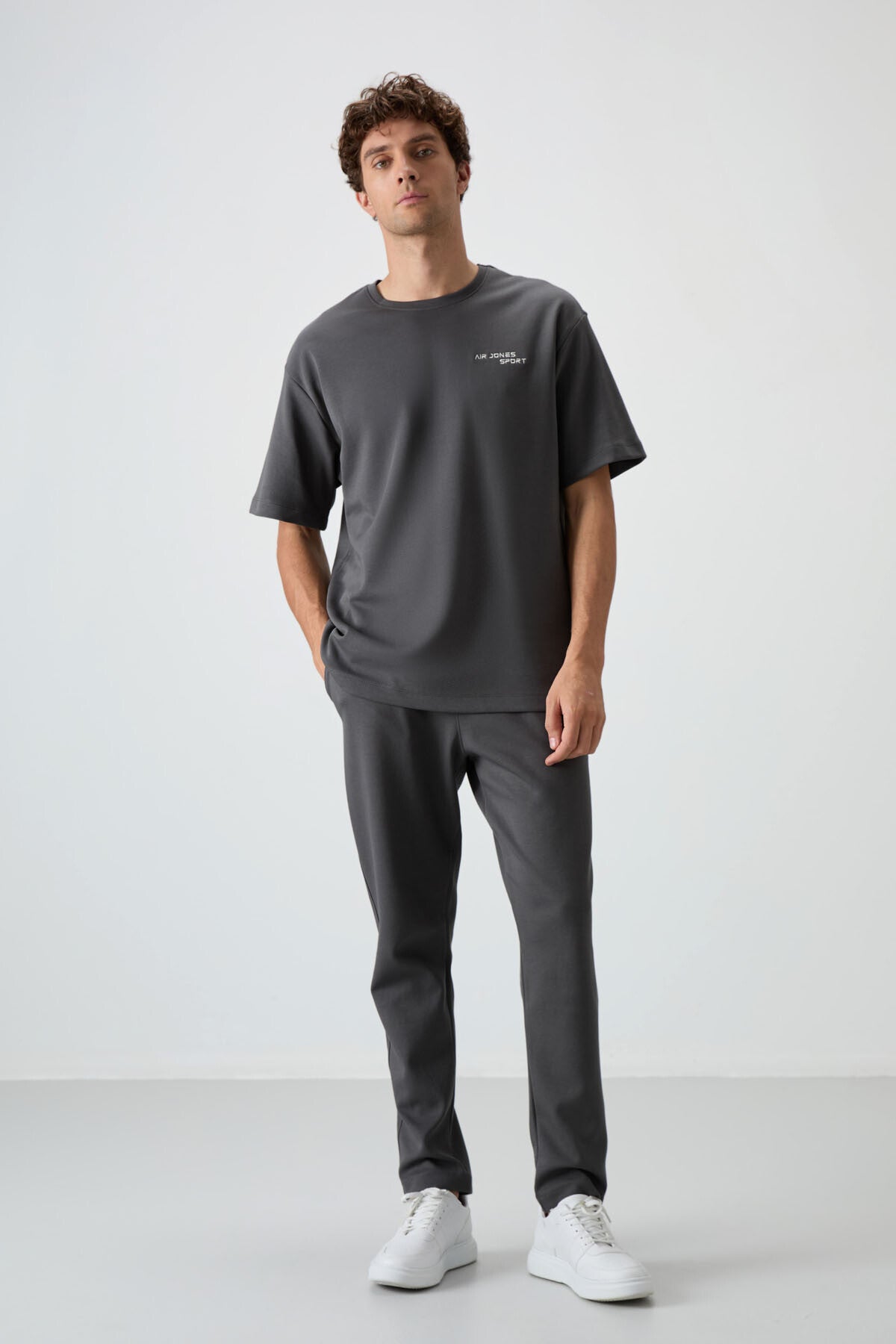 Cotton Thick Soft Textured Oversize Fit Embroidered Men's Tracksuit Set - 85252