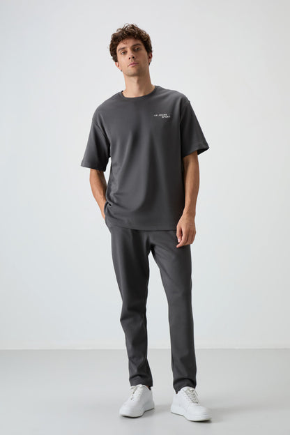 Cotton Thick Soft Textured Oversize Fit Embroidered Men's Tracksuit Set - 85252
