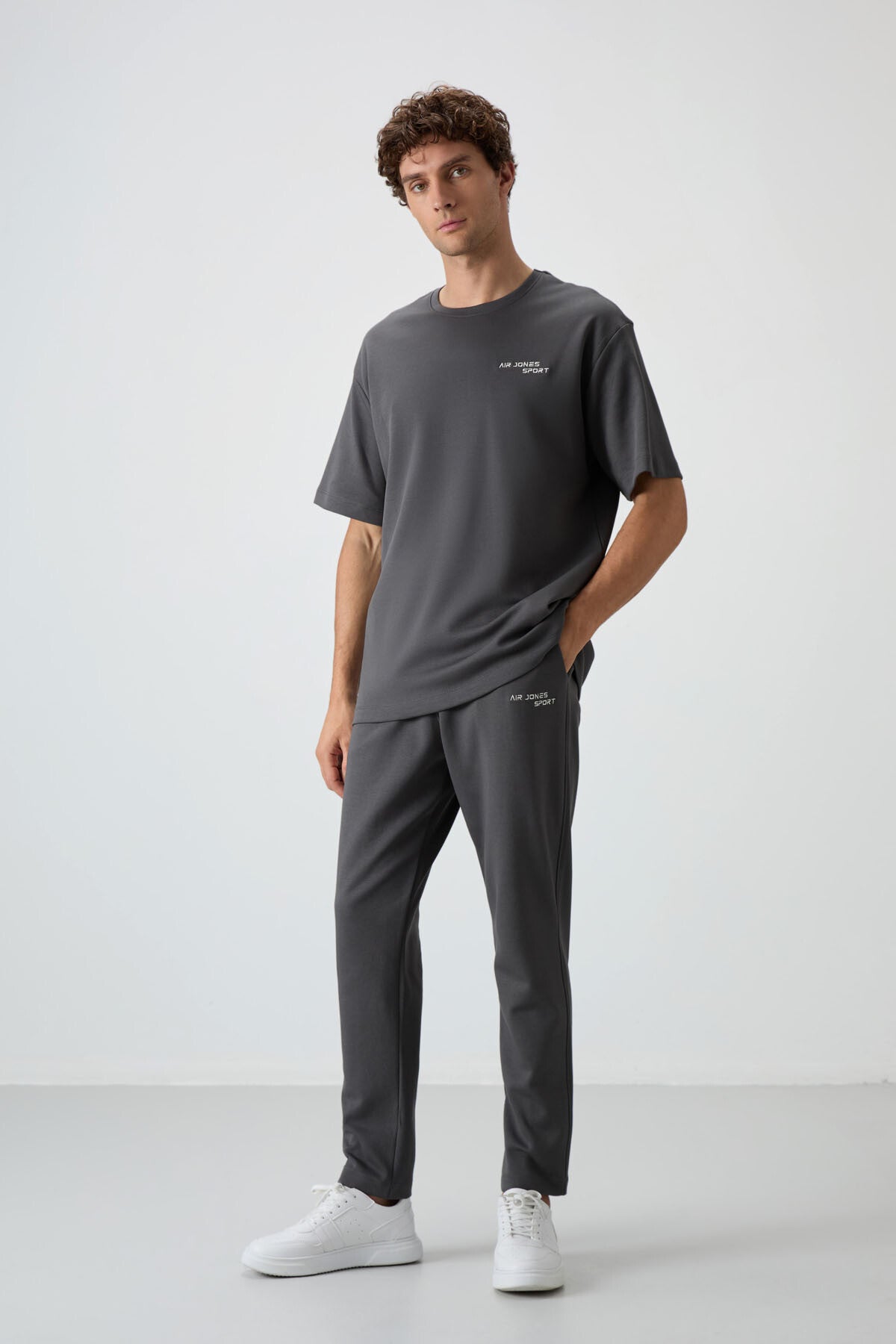 Cotton Thick Soft Textured Oversize Fit Embroidered Men's Tracksuit Set - 85252
