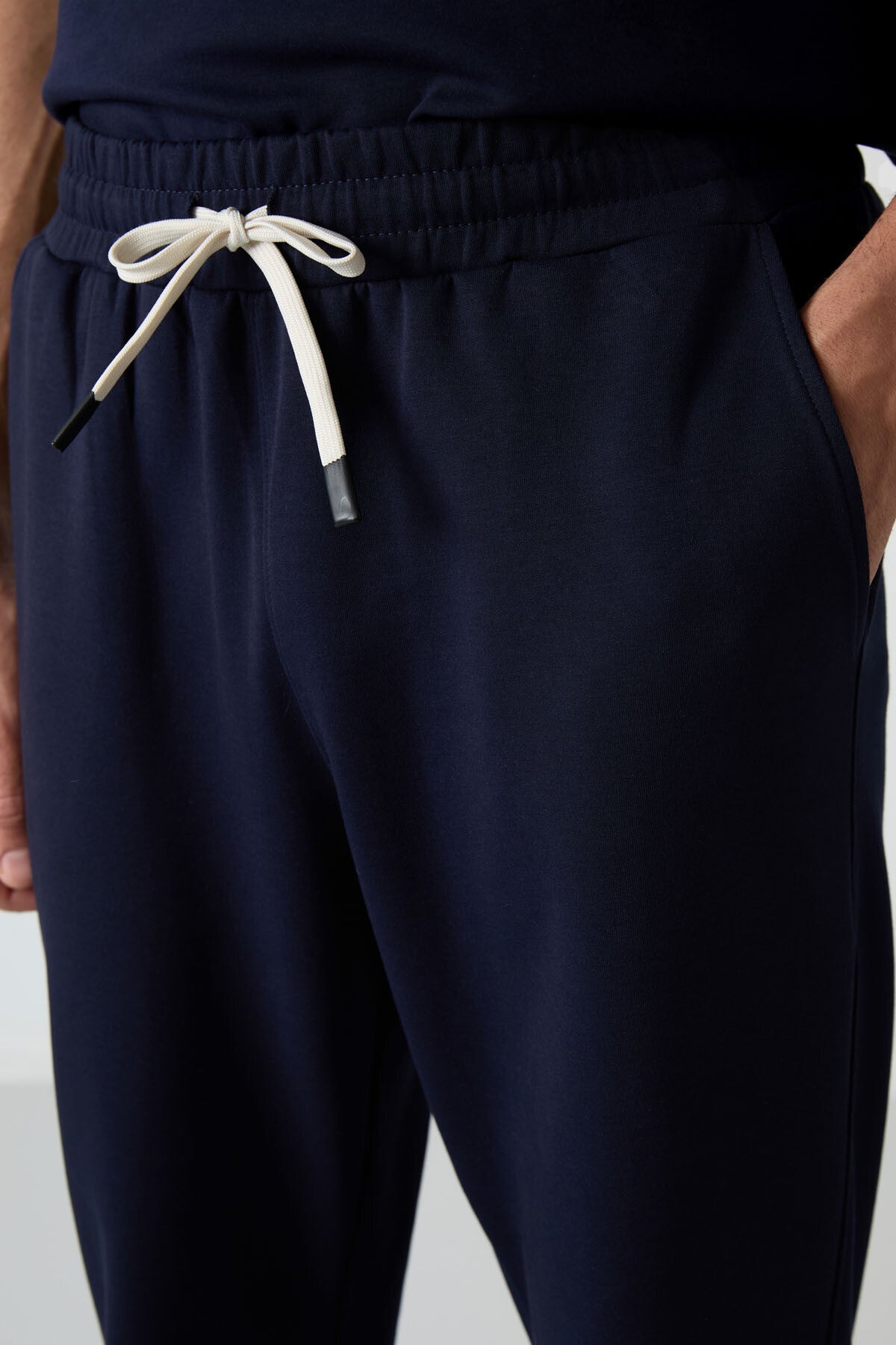 Navy Blue Cotton Thick Soft Textured Oversize Fit Basic Men's Tracksuit Set - 85251