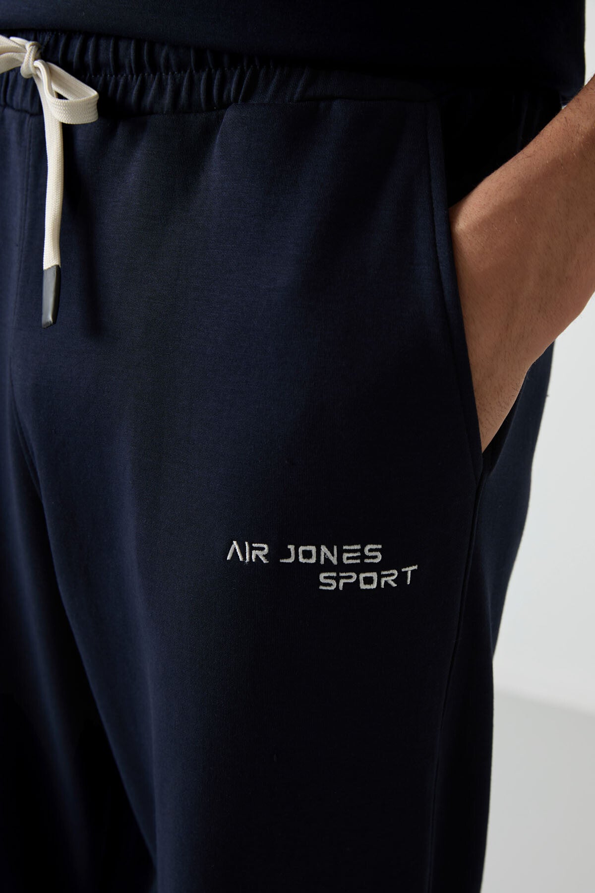 Navy Blue Cotton Thick Soft Textured Oversize Fit Embroidered Men's Tracksuit Set - 85252