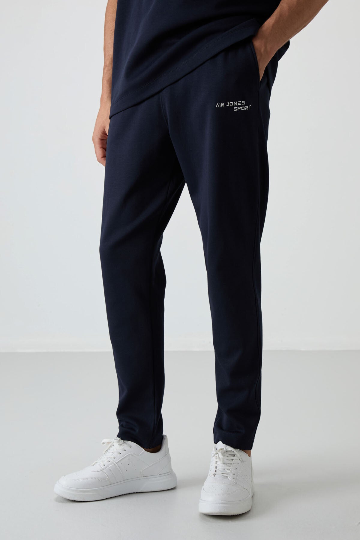 Navy Blue Cotton Thick Soft Textured Oversize Fit Embroidered Men's Tracksuit Set - 85252