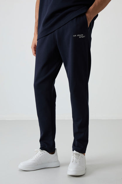 Navy Blue Cotton Thick Soft Textured Oversize Fit Embroidered Men's Tracksuit Set - 85252