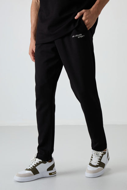Black Cotton Thick Soft Textured Oversize Fit Embroidered Men's Tracksuit Set - 85252