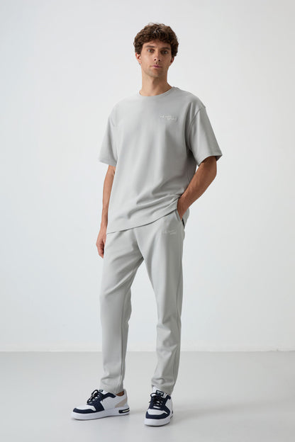 Stone Cotton Thick Soft Textured Oversize Fit Embroidered Men's Tracksuit Set - 85252