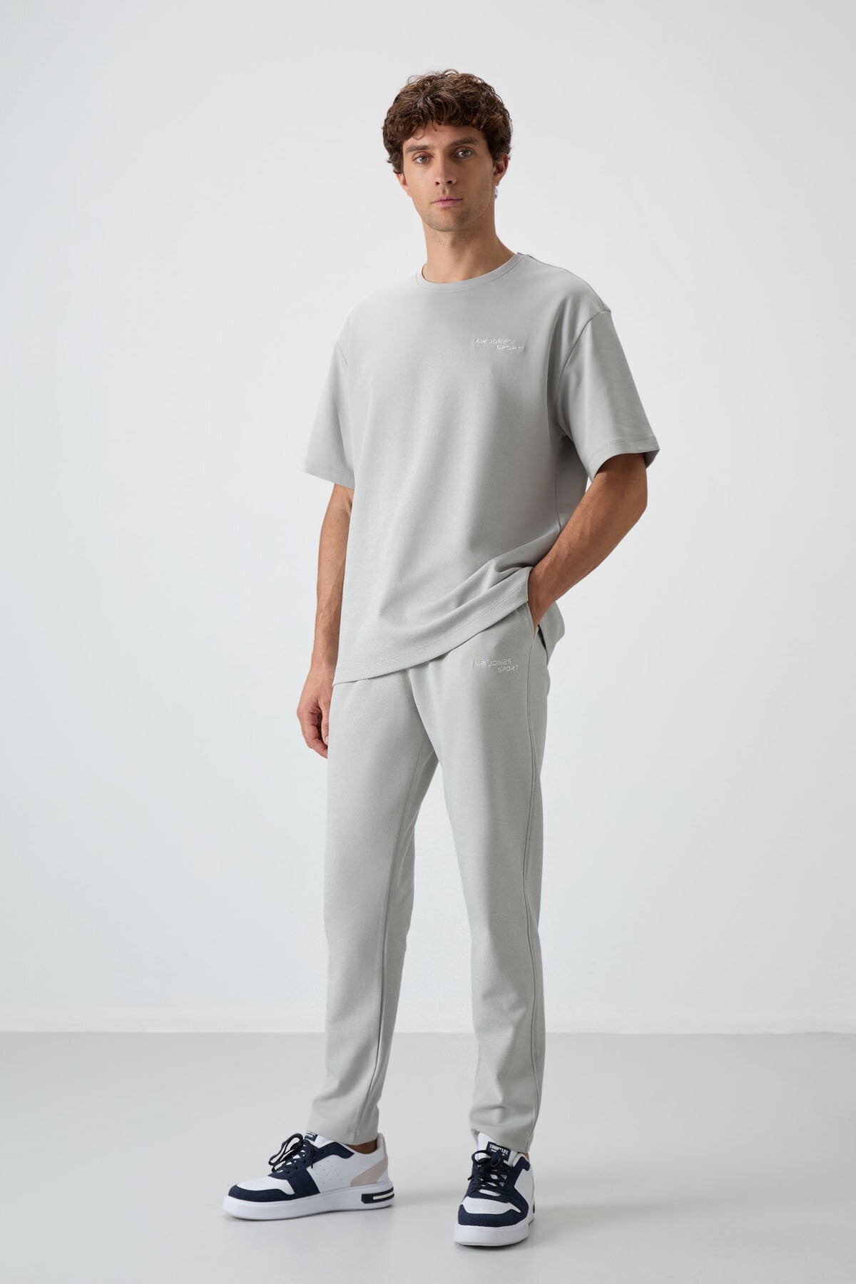 Stone Cotton Thick Soft Textured Oversize Fit Embroidered Men's Tracksuit Set - 85252