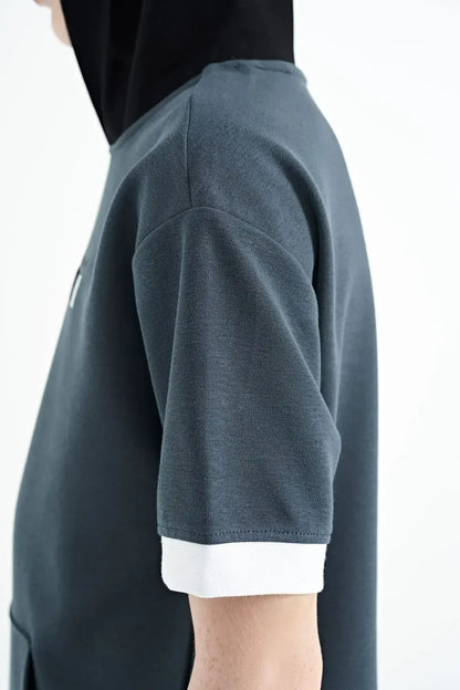Forest Green Color Block Hooded Kangaroo Pocket Oversize Boys T-Shirt - 11148