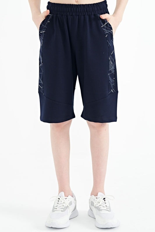 Indigo Side Print Detailed Color Blocked Standard Pattern Boys Shorts - 11141