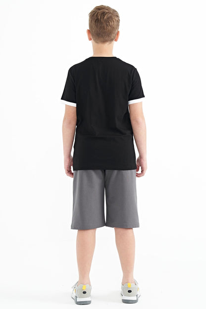 Dark Grey Print Detailed Laced Standard Fit Boys Shorts - 11125