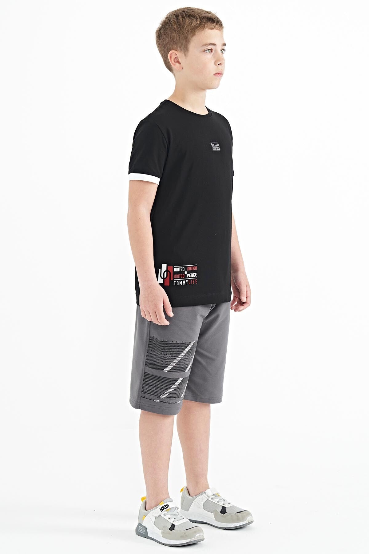 Dark Grey Print Detailed Laced Standard Fit Boys Shorts - 11125