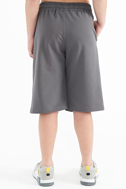 Dark Grey Print Detailed Laced Standard Fit Boys Shorts - 11125