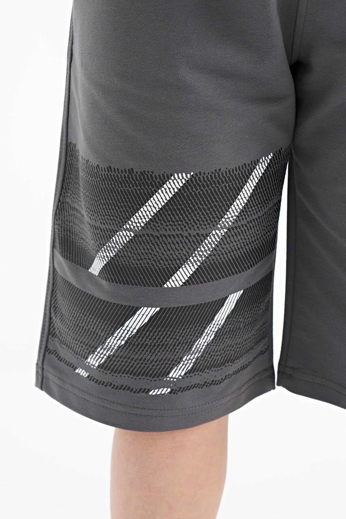 Dark Grey Print Detailed Laced Standard Fit Boys Shorts - 11125